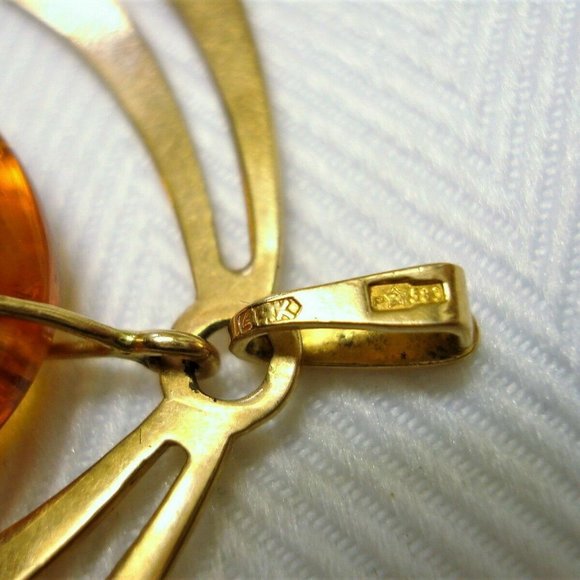 Vintage Russian Soviet USSR 14K 583 Rose Pink Gold Baltic Honey AMBER PENDANT - Picture 4 of 5